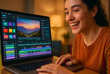 Image of a user creating professional videos with VideoCreator's easy-to-use software interface.