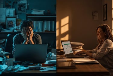 Contrast between email marketing failure and success workspace