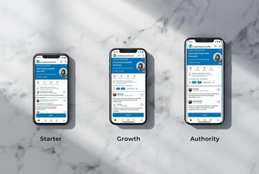 Three tier LinkedIn content strategy showing starter growth and authority posting levels