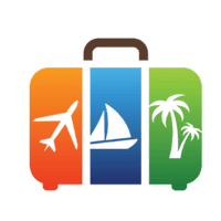 frequent travaler badge koffer mit flugzeug segelboot und palman