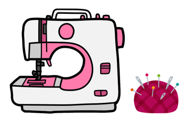 logo machine à coudre blanc et rose