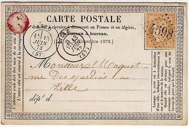 ASCQ, Postkarte mit 15 Centimes frankiert (territorialer Tarif) nach LILLE.