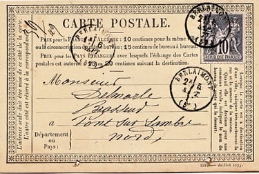 1877: Carte de BERLAIMONT (Bureau de direction) vers PONT-SUR-SAMBRE (commune rurale) 
