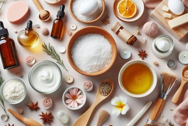 a variety of ingredients of soap and skincare