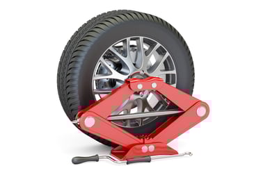 a red jack with a tire on a white background