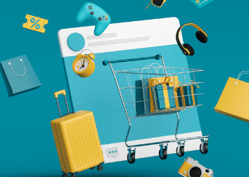 a shopping carton with a carton of luggage