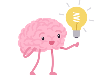 a pink brain brain and light bulb