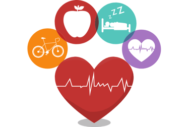 a heart with various health icons