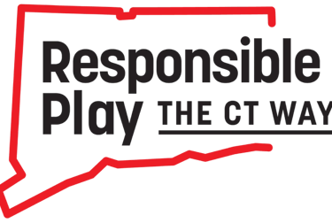 Logo promoting responsible gambling practices with a map outline of Connecticut.