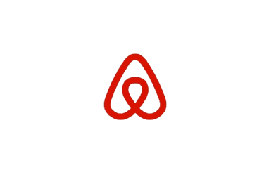 Logotipo vermelho estilizado com laço infinito sobre fundo preto airbnb
