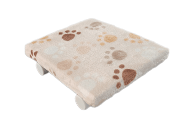 a dog paw print on a blanket with paw prints
