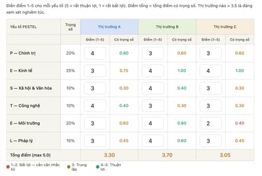 bảng matrix đánh giá các yếu tố vĩ mô của thị trường có thể ảnh hưởng đến kế hoạch xuất khẩu