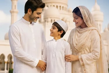 Eid Ul Adha festive fashion collection featuring traditional elegant outfits for men women and family wear