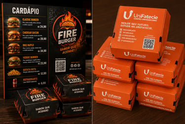 cardápio e caixa de hamburguer personalizada