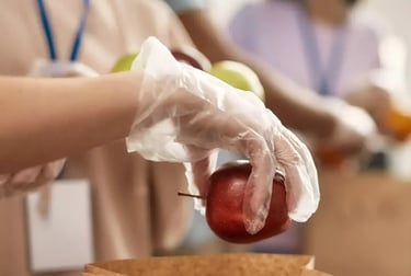 fruits, polyethylene gloves