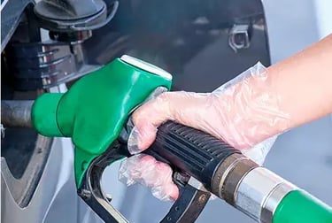 petrol station, polyethylene gloves