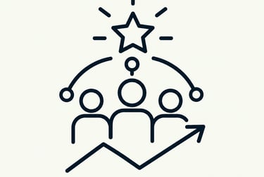 Business team icon with a glowing star and growth arrow representing leadership success and performance.