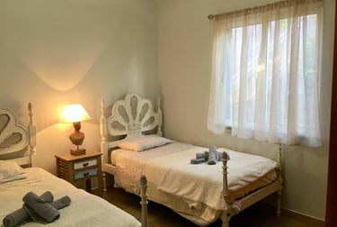 air bedroom with two beds and a window