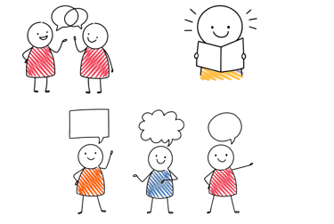 Cartoon people speaking English