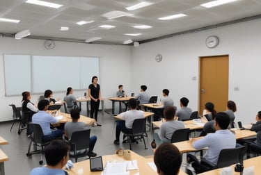 A person wearing a yellow uniform with green accents and a face mask stands in a store environment holding a smartphone displaying a logo. They have a lanyard with an ID card around their neck. To the side, a bright yellow banner promotes a shopping concept with the 'BIP BIP' logo and text in another language along with English, mentioning 'The ease of shopping anytime anywhere'. 'Tops market' is highlighted at the bottom of the banner.
