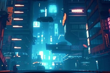 a city street scene with a car driving down the street