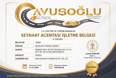 ÇAVUŞOĞLU TRANSFER VE OTO KİRALAMA SEVALIKYA TRAVEL AGENCY KURULUŞUDUR. BELGE NO: 18085 