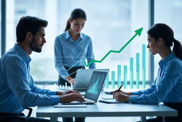 personas y un gráfico elevandose para la mejora continua