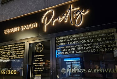 FACADE VITRINE SALON COIFFURE PRESTIGE
