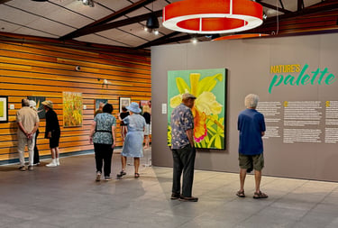 Installation of museum-scale monumental botanical art by Christine Knize at Naples Botanical Garden