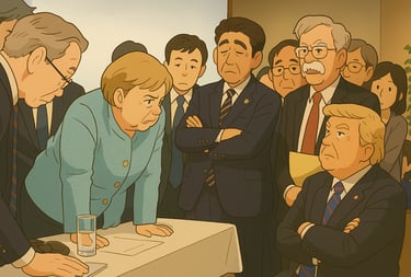 G7 summit photo reinterpreted in Ghibli style