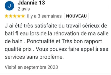 avis positif sur les tarifs de Bati Fl'Eau plombier Marseille 13010