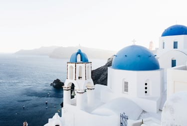 Santorini, Greece, with its blue sea and traditional houses
