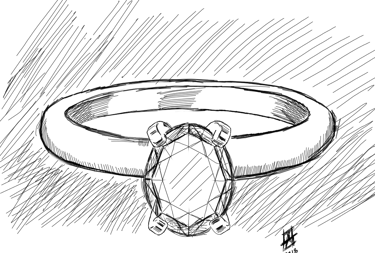 Dibujo Sketch Anillo de Compromiso Solitario corte Ovalo