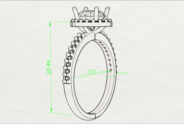 Dibujo sketch de Anillo de Compromiso Ovalo Halo