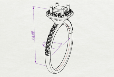 Dibujo sketch de Anillo de Compromiso Cushion Halo