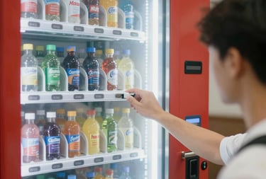 Technician setting up a sleek snack vending machine in a bright office space.
