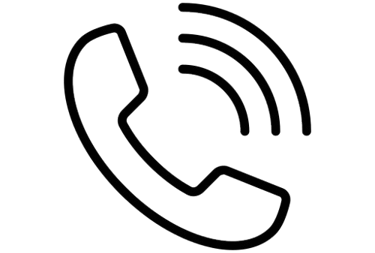 A black line icon of a telephone handset with signal waves representing a phone call or contact us.