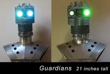 Assemblage robot heads built by sculptor Tal Avitzur.