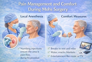 Illustration showing pain management and patient comfort during Mohs surgery