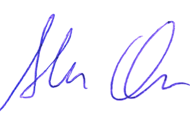 Assinatura manuscrita digital de Alan Ochotorena em azul.