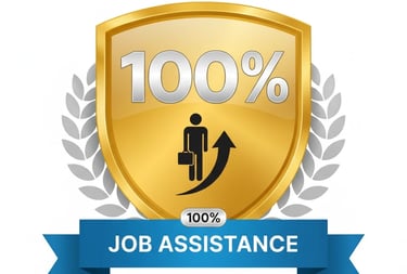 Job assistance badge with symbol indicating placement support
