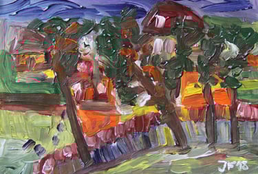 a painting of an orchard