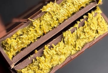 Viral Dubai chocolate bar filled with crunchy pistachio kunafa and creamy tahini paste.