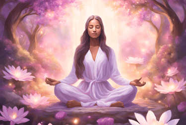 une femme assise dans un jardin de fleurs de lotus
