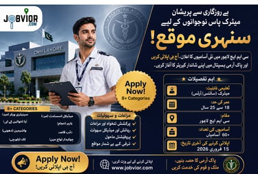 CMH Lahore Jobs 2026 advertisement banner featuring a male medical assistant, Pakistan Army