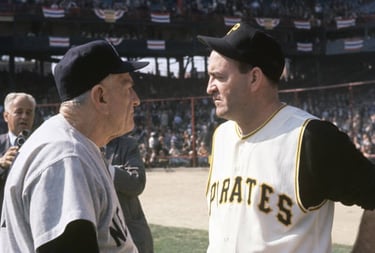 Yankees and Pirates managers before game 7 of the 1960 World Series