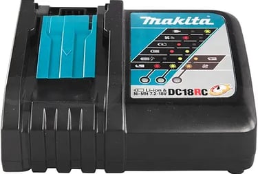 Makita DC18RC rapid optimum battery charger for 18V LXT lithium-ion batteries.