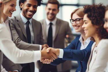 A group of people standing around a computer
