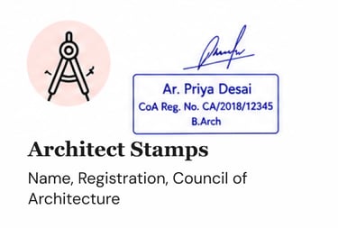 Custom architect stamp for drawings, blueprints, design approvals, and construction documents.