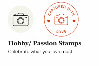 Custom stamp designed around hobbies, interests, and personal passions.